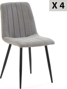 Zestaw 4 krzeseł Sagi pokrytych szarym materiałem.