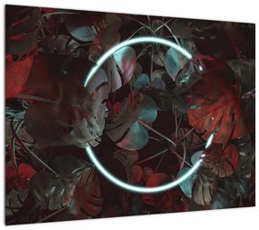 Obraz - Neonowe koło między palmami (70x50 cm)