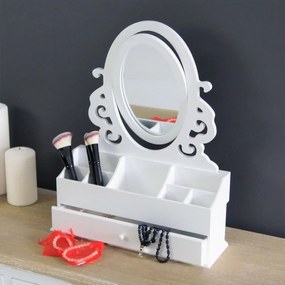 Toaletka z serii Romantic, przegrody, lustro, matowa biel.