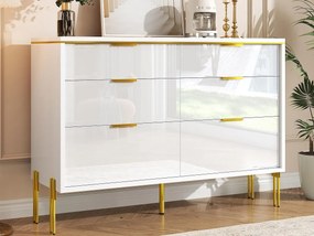 Nowoczesny bufet 120x40x85,5 cm - z 6 szufladami - Biały i złoty