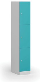 Szafka skrytkowa S1, 3 schowki, 1850 x 300 x 500 mm, demontaż, zamek cylindryczny, drzwi zielone