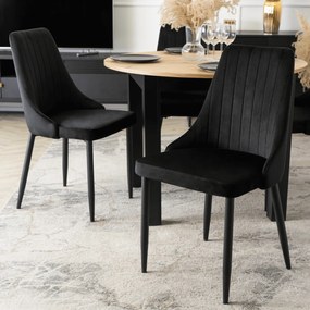 Zestaw Stół Okrągły Rozkładany HARRY 102-142 cm Dąb Artisan/Czarny i 4 Krzesła Tapicerowane BARI Czarne Nowoczesne