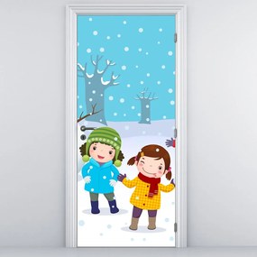 Fototapeta na drzwi - Zimowa zabawa dla dzieci (95x205cm)