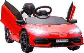 HOMCOM Elektryczny Samochód Dla Dzieci, Licencyjny Lamborghini Aventador, Drzwi Skrzydłowe, Muzyka, Klakson, Dla 3-5 Lat, czerwony