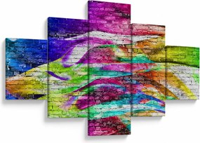 Obraz - Mur z cegły z kolorowymi płomieniami (125x70 cm)