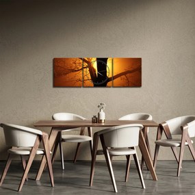 Obraz drzewa o zachodzie słońca (z zegarem) (90x30 cm)