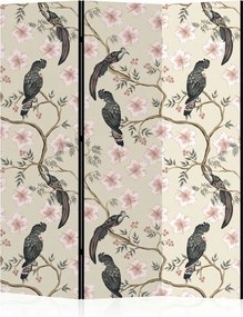 Parawan pokojowy 3-częściowy 135x172 Jednostronny dekoracyjny chinoiserie vintage Kremowy Tukany W Hibiskusach