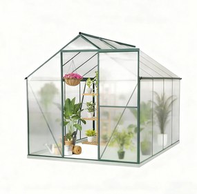 SZKLARNIA OGRODOWA POLIWĘGLAN 248×187×210 CM ZIELONY STELAŻ ALUMINIOWA