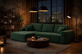 Narożnik w kształcie L z funkcją spania i pojemnikiem Ivo L, tkanina sztruksowa Poso, Zielony, Lewy