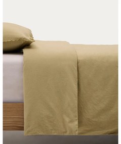 Żółtozielona pościel jednoosobowa z perkalu bawełnianego 150x220 cm Sifinia – Kave Home