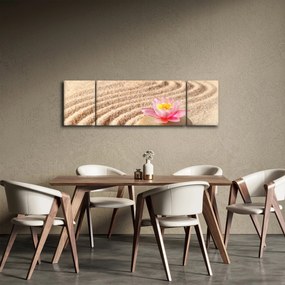 Obraz kamienia z kwiatem na piasku (170x50 cm)