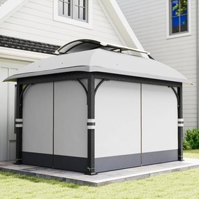 Outsunny pawilon ogrodowy 3x4 metalowy namiot ogrodowy z moskitierą dwupoziomowy dach jasnoszary do ogrodu altana | Aosom PL