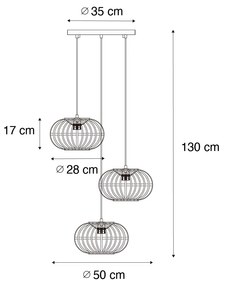 Orientalna lampa wisząca bambusowa 3-punktowa okrągła - AmiraKolonialny Oswietlenie wewnetrzne