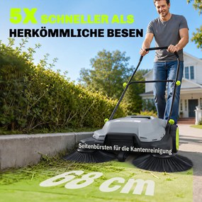 Outsunny Zamiatarka ręczna o szerokości zamiatania 68 cm, pojemnik na zabrudzenia 24 L, regulowany składany uchwyt 3-szczotkowy system zamiatania | Aosom PL