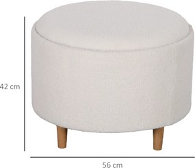HOMCOM Stołek otomana ze schowkiem, okrągły stołek ze składanym siedziskiem, drewniane nogi, nowoczesny, do salonu, sypialni, biały, Ø56 x 42 cm
