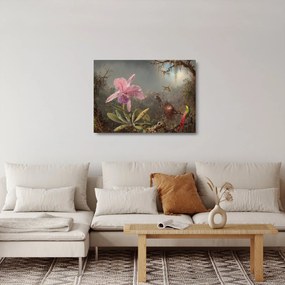 Obraz na szkle - Martin Johnson Heade, Cattleya Orchid and Three Hummingbirds, reprodukcje (70x50 cm)