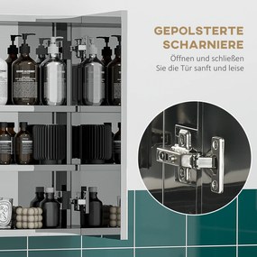 kleankin Szafka z lustrem, szafka łazienkowa, 3 drzwi lustrzane, 5 półek wewnętrznych, stal nierdzewna, Kolor: Srebrny, 70 x 12 x 55 cm