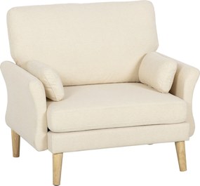 HOMCOM Aksamitny fotel z drewnianymi nogami, szeroki fotel wypoczynkowy do salonu i sypialni, kremowy | Aosom PL