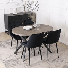 Stół Okrągły Rozkładany DORIAN 80-160 cm Beton/Czarny Nowoczesny Loft
