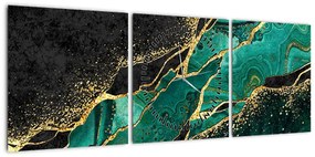 Obraz - Marmurki olejno-złote (z zegarem) (90x30 cm)