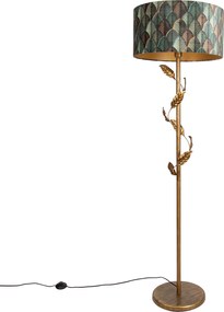 Złota lampa podłogowa z abażurem w kształcie liści i złotym wnętrzem 50 cm - Linden