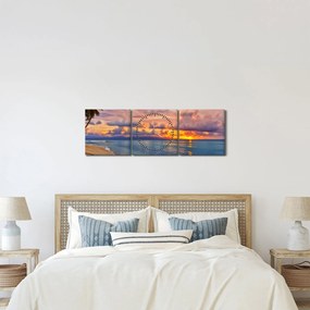 Obraz - Zachód słońca na plaży (z zegarem) (90x30 cm)