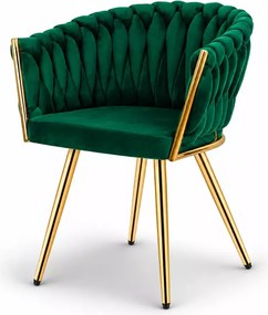 Eleganckie krzesło tapicerowane Marray z weluru z ozdobnym splotem i metalowymi nogami
