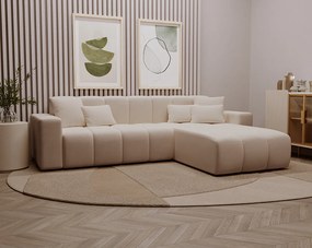 Emporius Miral narożnik w kształcie L - sofa do salonu bez funkcji spania i bez pojemnika - nowoczesny styl, prawostronny, tkanina aksamitna, beżowy (Komodo 11)