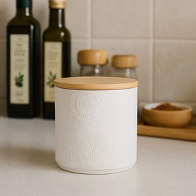Słoik ceramiczny z pokrywką z bambusa, Ø 10 x 10,5 cm