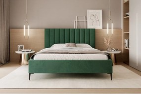 Mona SLIM III w tkaninie VELUTTO, Wygodne łóżko tapicerowane - Ergonomiczne podparcie pleców 200x200 cm, Zielony
