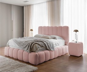 FURNISTAR Łóżko tapicerowane CHLOE z pojemnikiem 200x200|Łóżko dwuosobowe z pojemnikiem i stelażem|Wygląd boxspring|bez materaca|do sypialni-pudrowy róż