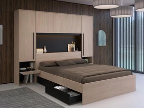 Łóżko z miejscem do przechowywania 160 × 200 cm – z oświetleniem LED – kolor: naturalny i czarny – VELONA
