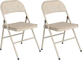 HOMCOM Zestaw 2 składanych krzeseł, przenośne krzesła biurowe, metalowe nogi, składane krzesło do biura, recepcji, poczekalni, wygląd lnu, beżowe | Aosom PL
