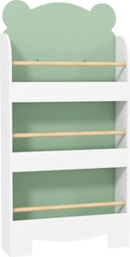 AIYAPLAY Regał na książki dla dzieci, 3-poziomowy regał z motywem misia do książek i zabawek, 55 x 15 x 110 cm, zielony | Aosom PL