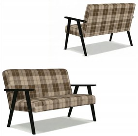 Sofa w stylu PRL retro vintage SOLER Family Meble krata brązowo - beżowa
