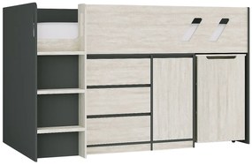 Łóżko piętrowe 90 x 190 cm z biurkiem i schowkami - Antracytowy i naturalny poszarzony - SAGITI