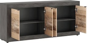 Komoda Czterodrzwiowa BLAGO 180 cm Surowy Dąb/Czarny Loft