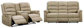 Kanapa 3+2-osobowa z elektryczną funkcją relax z tkaniny taupe z półką NEVERS