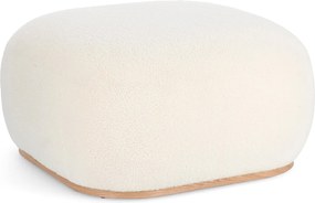 Pufa z białej tkaniny i drewniana podstawa - MIRIANA