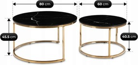 Zestaw Stolików Kawowych MILANO 60 cm/80 cm Czarny Marmur/Złoty Glamour