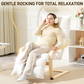 HOMCOM Fotel Lounge z brzozy, tapicerowany, regulowany podnóżek, Biały