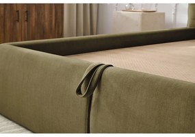 Ciemnozielone tapicerowane łóżko dwuosobowe ze schowkiem i stelażem 160x200 cm Clothilde – Bobochic Paris