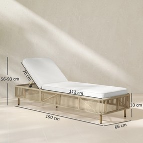 Outsunny Rattanowa Leżanka Ogrodowa, 5-stopniowa regulacja, poduszka w zestawie | Aosom PL
