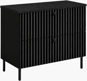 Szafka łazienkowa stojąca z blatem 80, czarny + blat z efektem marmuru Black Royal, uchwyty w trzech kolorach, nogi czarne, 80 x 44,4 x 73,6 cm