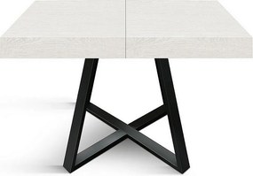 Drewniany stół, biały jesion, antracytowa podstawa, 95x90-145x90cm - FORTE DEI MARMI