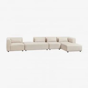 Sofa Modułowy Z Prawym Szezlongiem, 4-częściowy Z Otomanką Fogler Len Aksamit Beż Lniany - Sklum