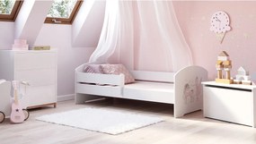 Łóżko dziecięce pojedyncze Luk 140x70 cm z materacem, ruchomą barierką, trwałą drewnianą ramą i wzmocnionym bezpieczeństwem