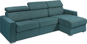Kanapa narożna dwustronna rozkładana typu express z niebieską tapicerką - Miejsce do spania z szerokimi listewkami 140 cm - Materac 22 cm - VIZIR