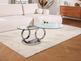 Stolik kawowy z obrotowymi blatami JOLINE - Hartowane szkło i ceramika - Efekt marmuru - Kolor biały