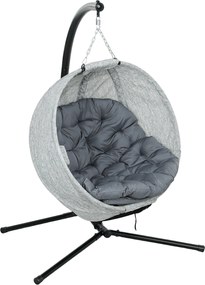 Outsunny Jajowaty kosz huśtawkowy, huśtawka z funkcją huśtania i składanym koszem, krzesło ogrodowe, uchwyt na kubek, Szare